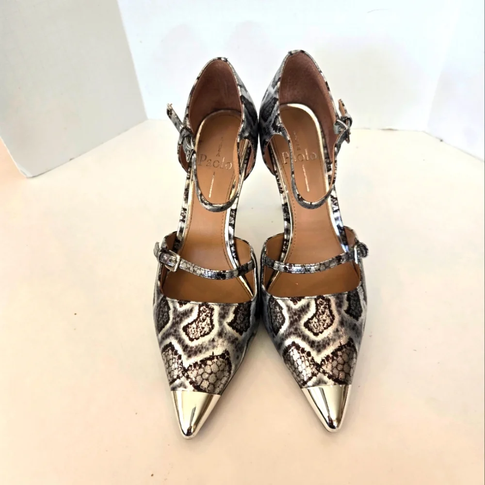 Linea Paolo Paz snake phyton print silver pumps ankle strap